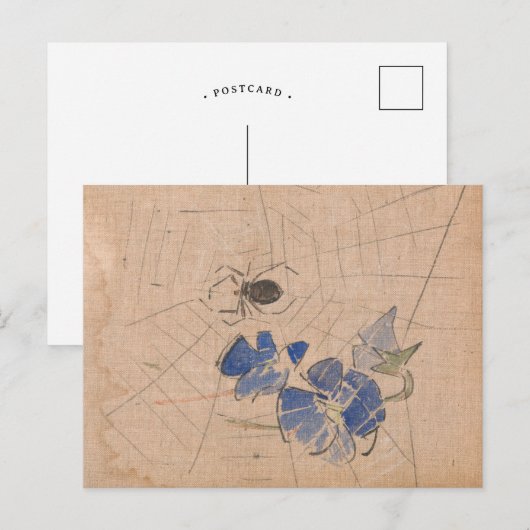 Spin en web met blauwe bloemen | Joseph Crawhall Briefkaart (Voorkant / Achterkant)