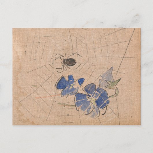Spin en web met blauwe bloemen | Joseph Crawhall Briefkaart (Voorkant)