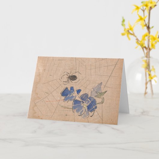 Spin en web met blauwe bloemen | Joseph Crawhall Kaart (Gele Bloem)