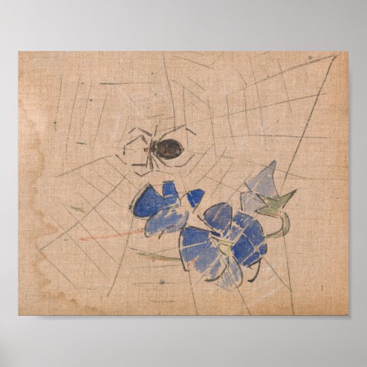 Spin en web met blauwe bloemen | Joseph Crawhall Poster (Voorkant)