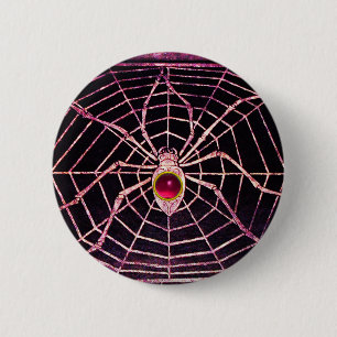 SPIN EN WEB Roze Fuchsia Robijnzwart Ronde Button 5,7 Cm