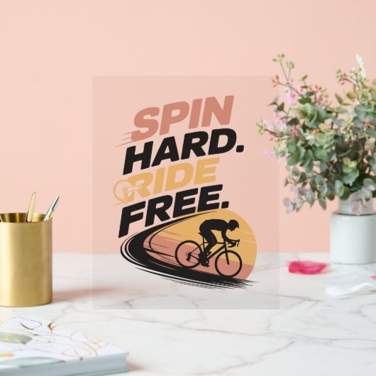 Spin Hard Ride Gratis Fietsen T-shirt Acryl Bord (Huwelijk)
