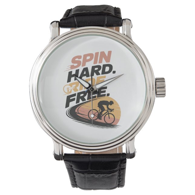 Spin Hard Ride Gratis Fietsen T-shirt Horloge (Voorkant)