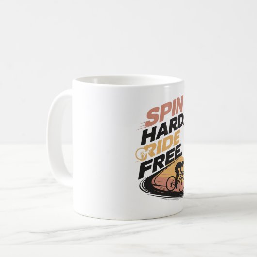 Spin Hard Ride Gratis Fietsen T-shirt Koffiemok (Voorkant links)
