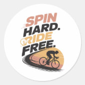Spin Hard Ride Gratis Fietsen T-shirt Ronde Sticker (Voorkant)