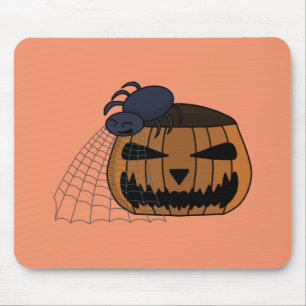 Spin in het web in de halloween pompoen muismat