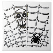 Spin in Web met Schedel Halloween Tegeltje (Voorkant)