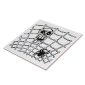 Spin in Web met Schedel Halloween Tegeltje (Zijkant)