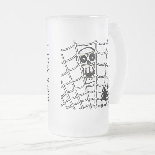 Spin in Web met Skull Matglas Bierpul (Voorkant rechts)