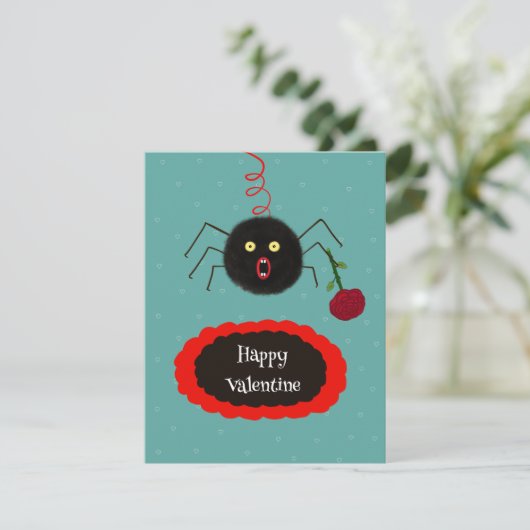 Spin met roos feestdagenkaart (Staand voorkant)