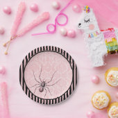 spin op roze damast | Halloween Papieren Bordje (Feest)