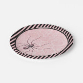 spin op roze damast | Halloween Papieren Bordje (Gekanteld)