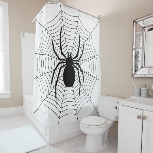Spin op web zwart-wit Halloween patroon Douchegordijn (In situ)