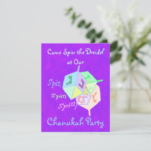 Spin Spin Dreidel Chanukah Party Kaart (Staand voorkant)