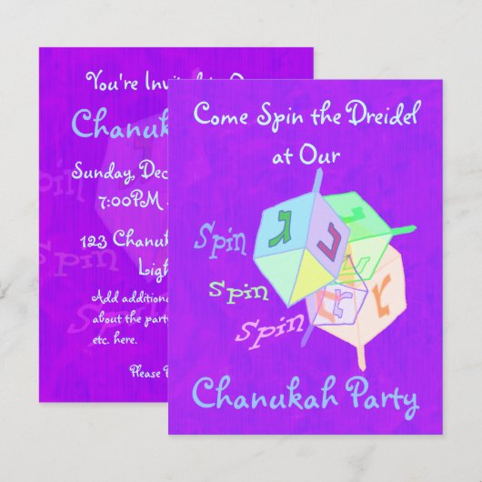 Spin Spin Dreidel Chanukah Party Kaart (Voorkant / Achterkant)