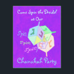 Spin Spin Dreidel Chanukah Party Kaart<br><div class="desc">Veelvoudige multicolored het spinnen drogers met de woorden "centrifuge". Chanoekasontwerp. Aangepaste Chanoekaaruitnodiging - vul gewoon je eigen informatie in.</div>