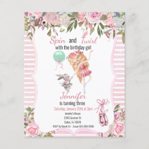 Spin Twirl Pink Ballerina Girl Birthday Flyer