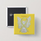 Spina Bifida Angel Yellow Awareness Ribbon Pins Vierkante Button 5,1 Cm (Voorkant /achterkant)