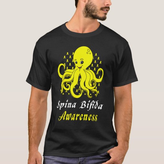 Spina Bifida Awareness Octopus Gele Ondersteuning T-shirt (Voorkant)