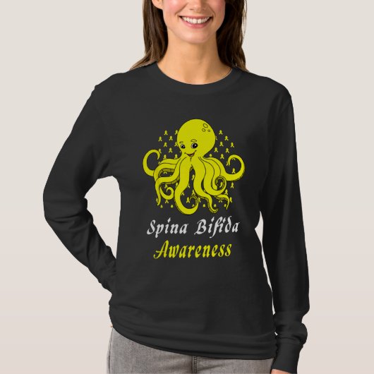 Spina Bifida Awareness  Octopus Yellow Support T-shirt (Voorkant)