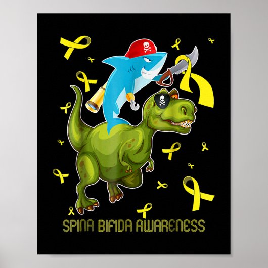 Spina bifida bewustzijn haai en dinosaurus poster (Voorkant)