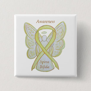 Spina Bifida Engel Geel Waarschuwingslint Spelden Vierkante Button 5,1 Cm