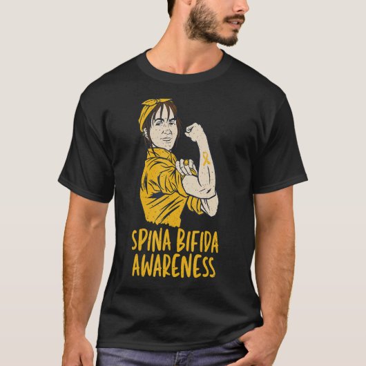 Spina Bifida Split Spine Awarness met gele ribb T-shirt (Voorkant)
