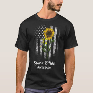 spina bifida Warrior USA Flag  Sunflower Gi T-shirt