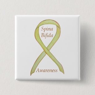 Spina Bifida Yellow Awareness Ribbon Pins Vierkante Button 5,1 Cm