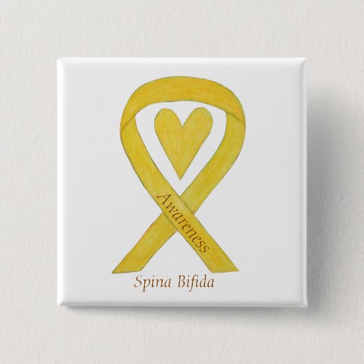 Spina Bifida Yellow Heart Awareness Ribbon Pins Vierkante Button 5,1 Cm (Voorkant)