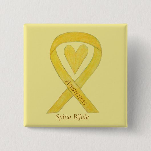 Spina Bifida Yellow Heart Awareness Ribbon Pins Vierkante Button 5,1 Cm (Voorkant)