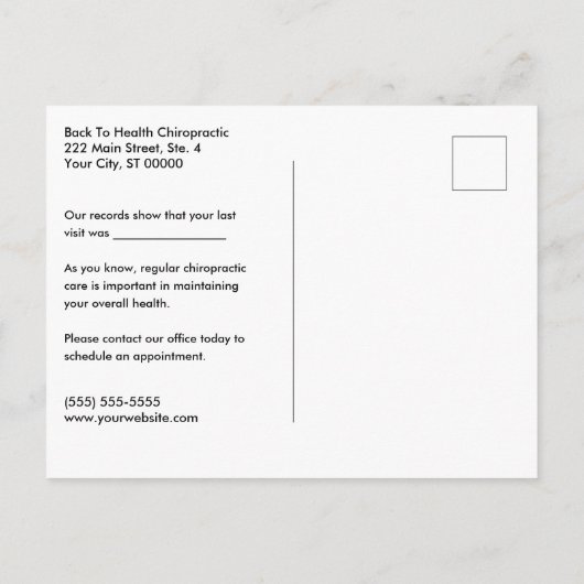 Spinal Column Anatomical Chiropractic Reactivation Briefkaart (Achterkant)