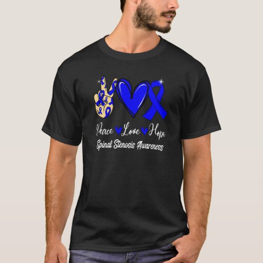 Spinal Stenosis Awareness Peace Love Hope Blue Rib T-shirt (Voorkant)