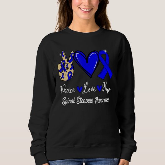 Spinal Stenosis Awareness Peace Love Hope Blue Rib Trui (Voorkant)