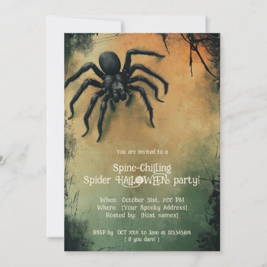 🕷️Spine-Chilling Spider HALLOWEEN Party Kaart (Voorkant)