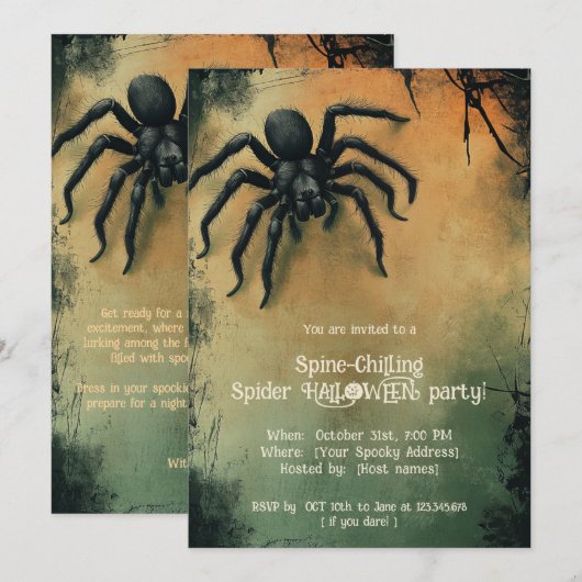 🕷️Spine-Chilling Spider HALLOWEEN Party Kaart (Voorkant / Achterkant)