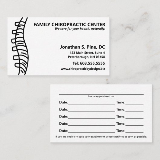 Spine Chiropractor Multiple Appointards Afsprakenkaartje (Voorkant / Achterkant)