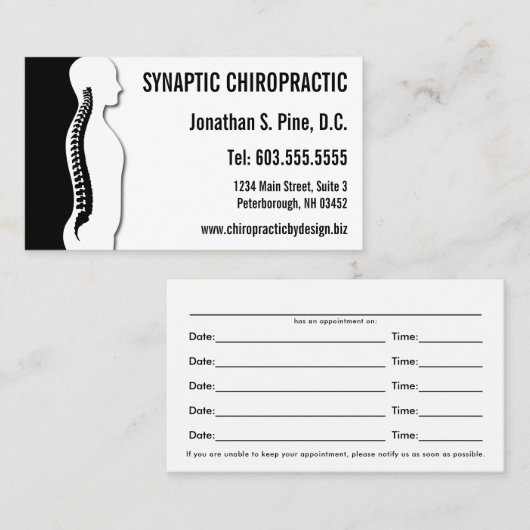 Spine Silhouette Graphic Chiropractor Appointment Afsprakenkaartje (Voorkant / Achterkant)