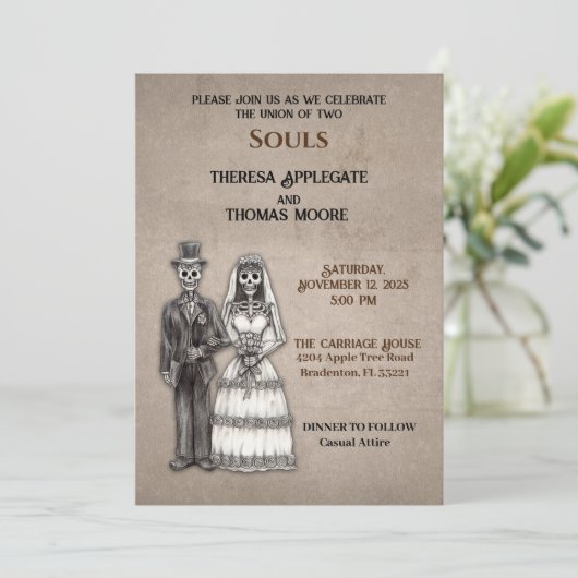 Spine-Tingling Gotisch Skelet Bruid en bruidegom Kaart (Staand voorkant)
