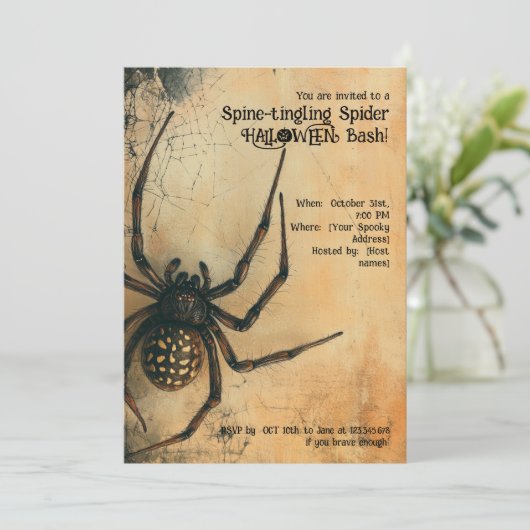 🕷️Spine-tintelende Spider HALLOWEEN Bash Kaart (Staand voorkant)