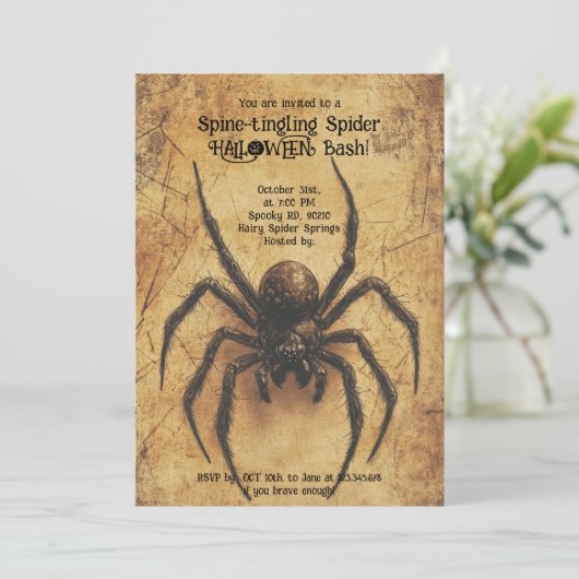 🕷️Spine-tintelende Spider HALLOWEEN Bash Kaart (Staand voorkant)