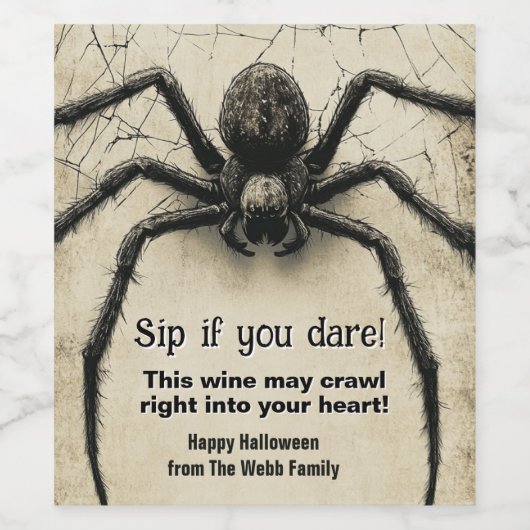  Spine-tintelende Spider HALLOWEEN Bash Wijn Etiket (Enkel label)