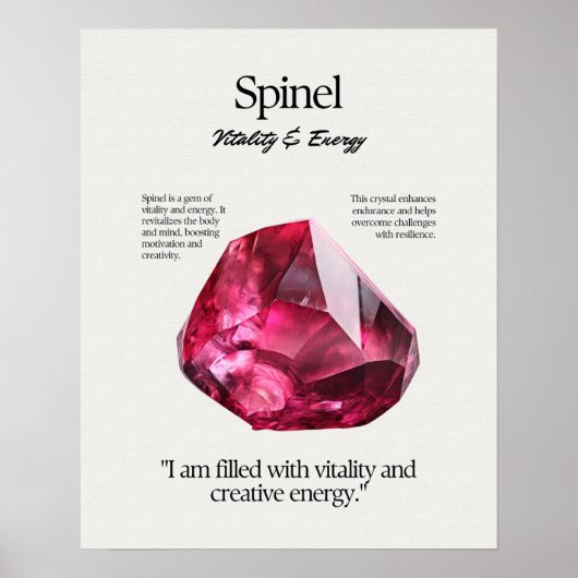 Spinel Gem Crystal Betekenis Kaart Poster (Voorkant)