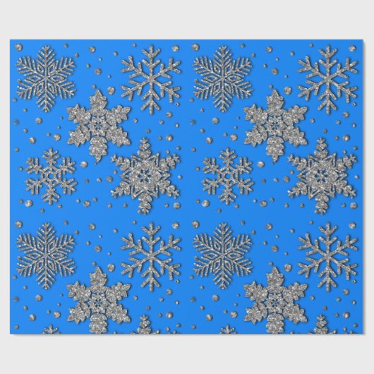 Spinende zilverglittersneeuwvlokken cadeaupapier (Vlak)
