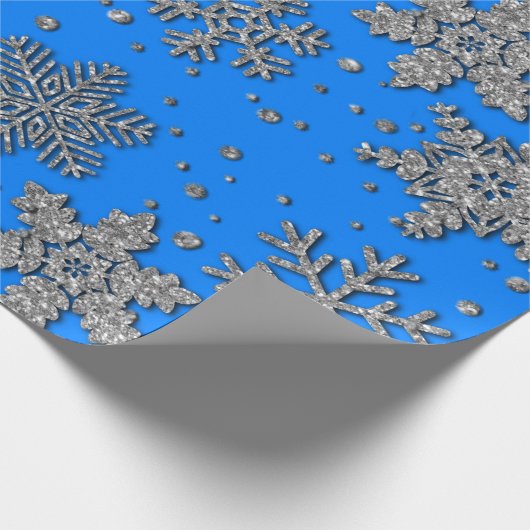 Spinende zilverglittersneeuwvlokken cadeaupapier (Hoek)