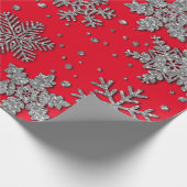 Spinende zilverglittersneeuwvlokken cadeaupapier (Hoek)