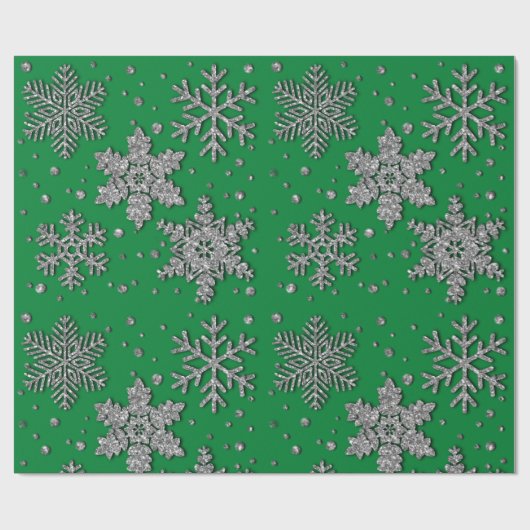 Spinende zilverglittersneeuwvlokken cadeaupapier (Vlak)