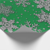 Spinende zilverglittersneeuwvlokken cadeaupapier (Hoek)