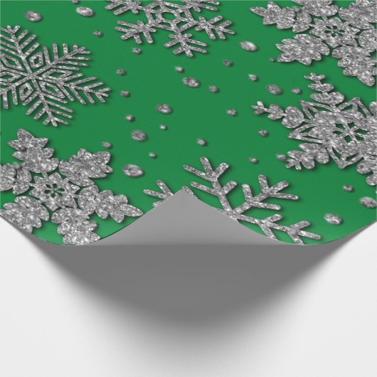 Spinende zilverglittersneeuwvlokken cadeaupapier (Hoek)
