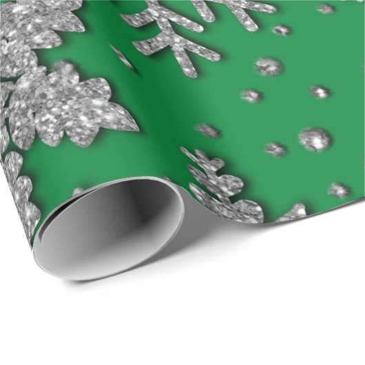 Spinende zilverglittersneeuwvlokken cadeaupapier (Rol Hoek)